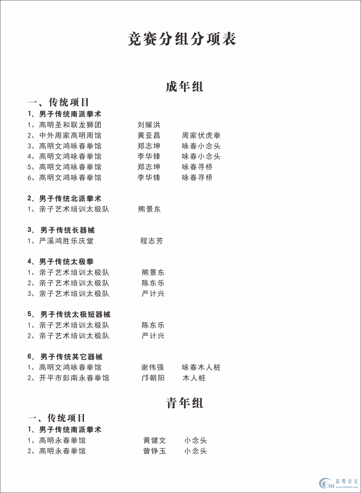 2015高明首届武术锦标赛日程安排表 - 高明武